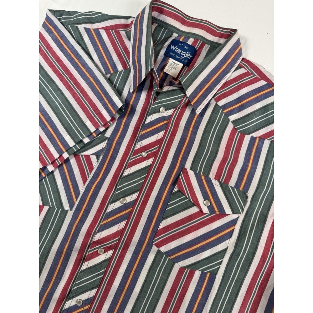 Wrangler Western Shirt Pearl Snap 2XT Multicolor R/B/Green Striped Rodeo VTG